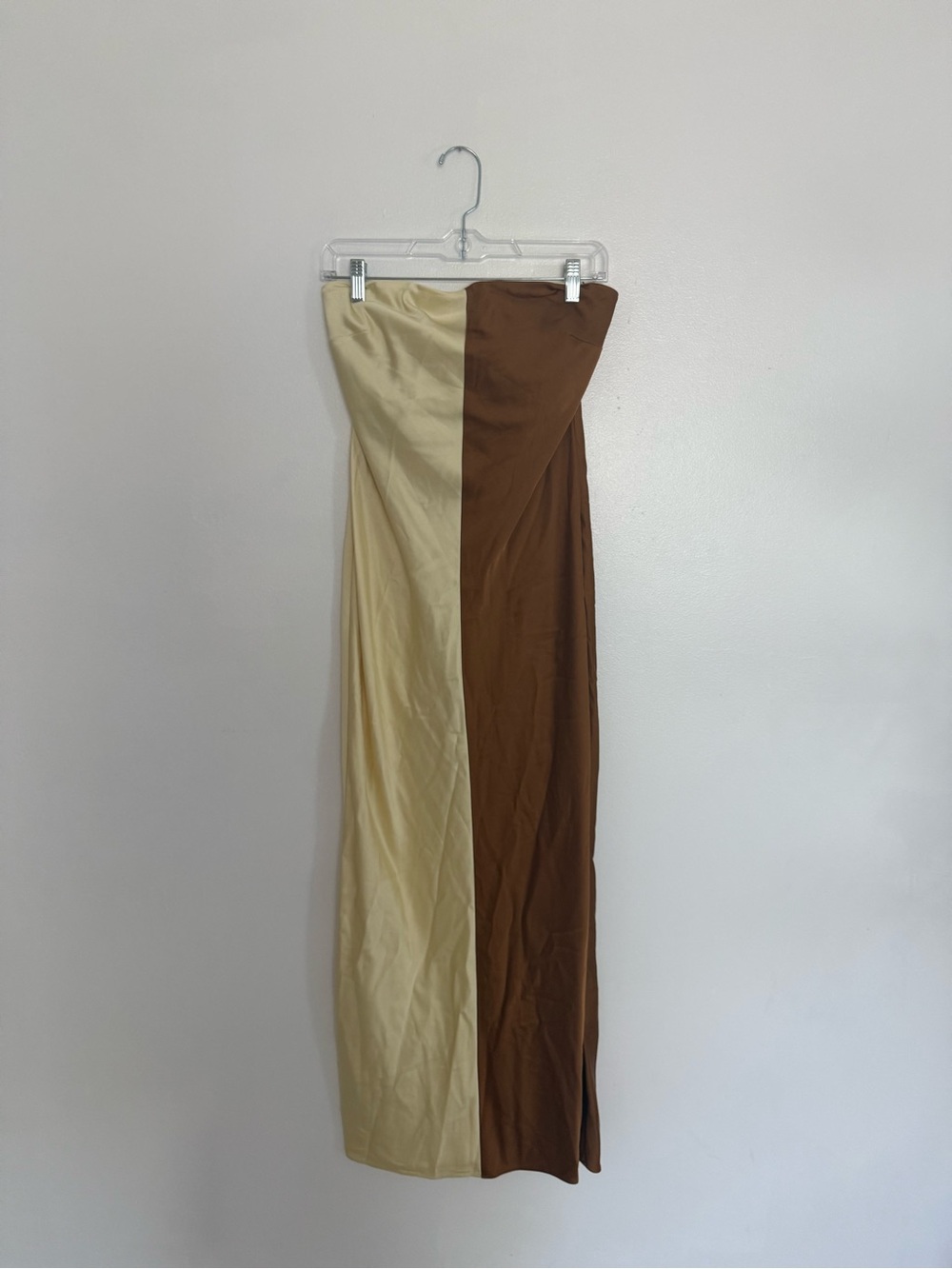 Significant Other Dress Ally Maxi Strapless Satin Colorblock Butter Yellow & Tan - Picture 4 of 7